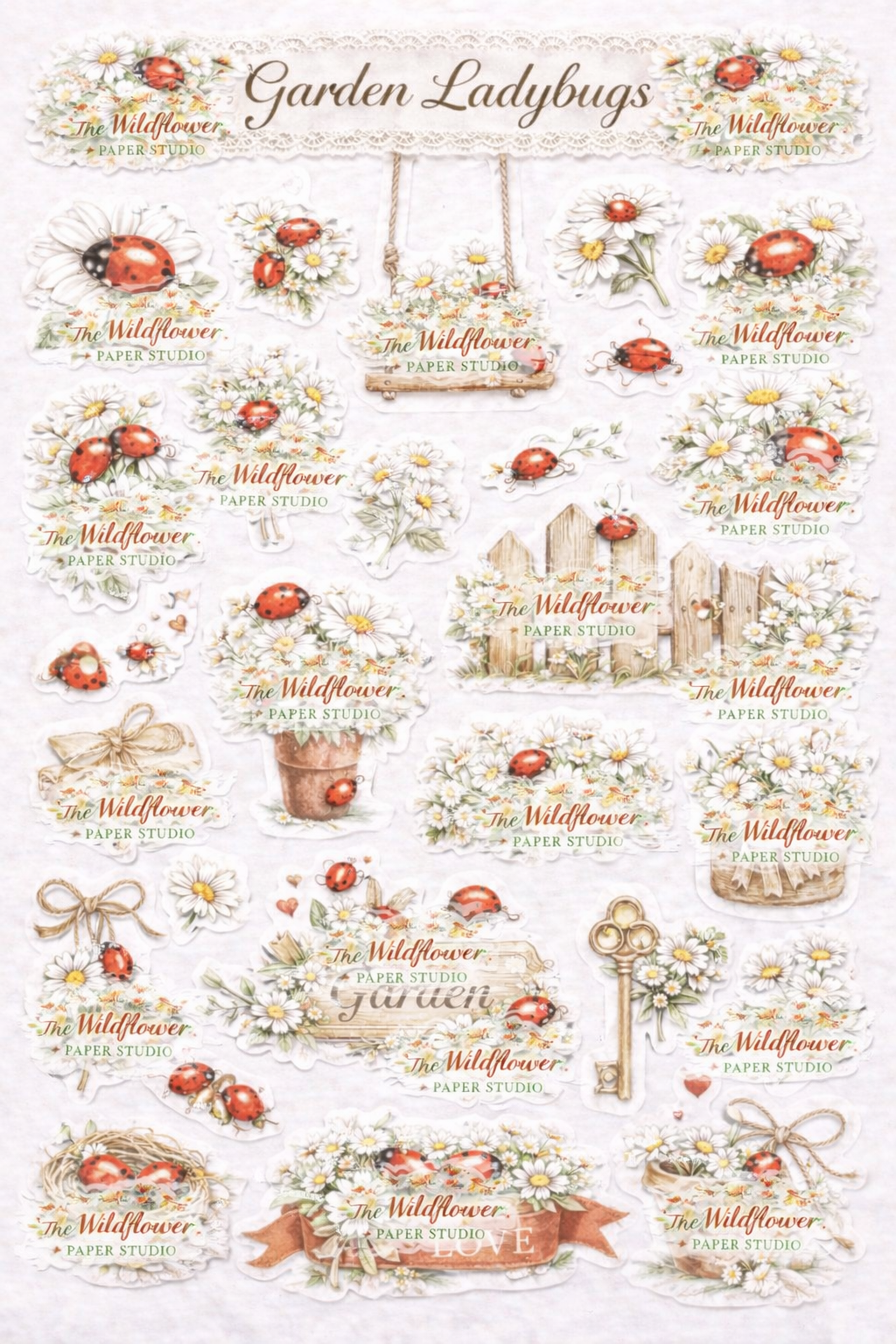 Feverfew and Ladybug themed printable stickers set