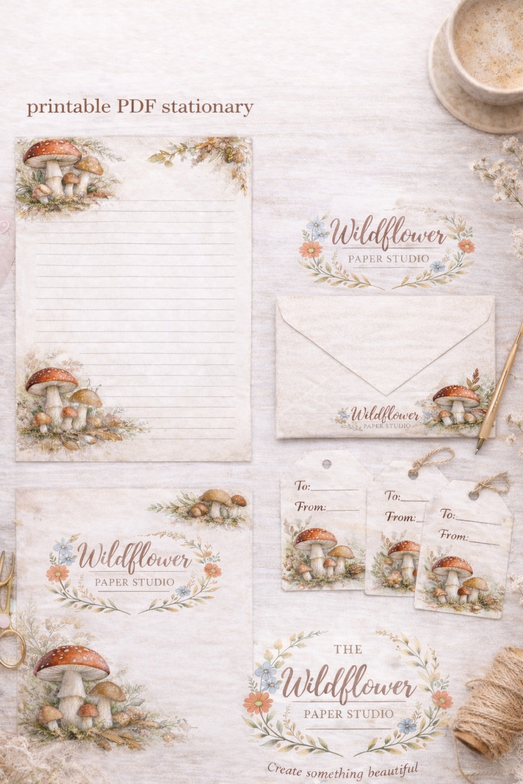 Bedruckbare Briefpapier im Pilz-Design