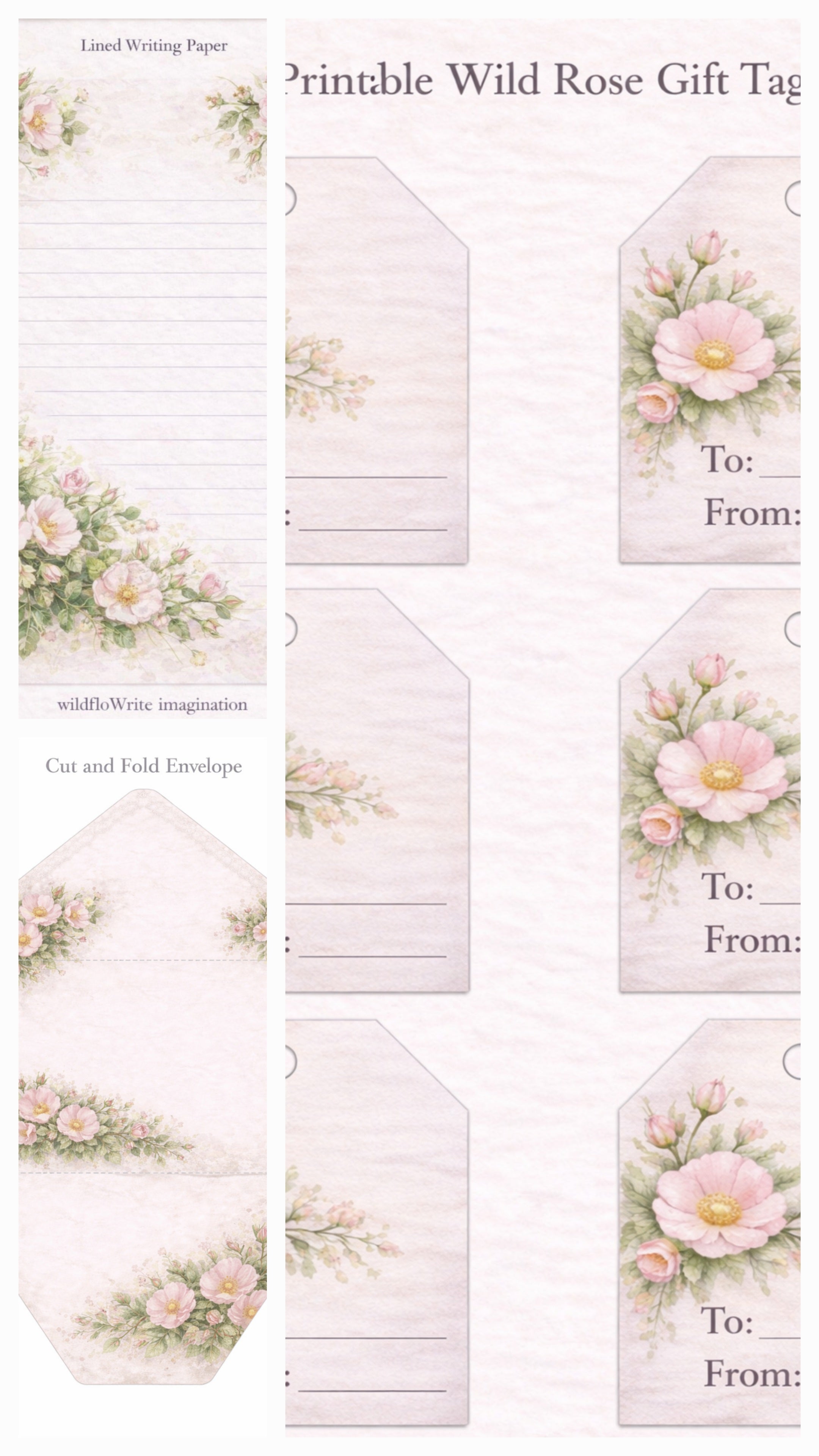Wildrosen PDF bedruckbares Briefpapier und DIY-Umschlag