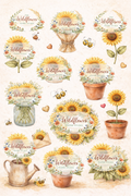 Sunflower themed printable sticker set