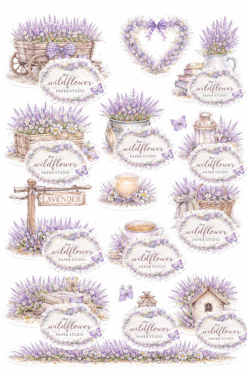 Lavender themed printable sticker set (the watermark will be removed once purchased)