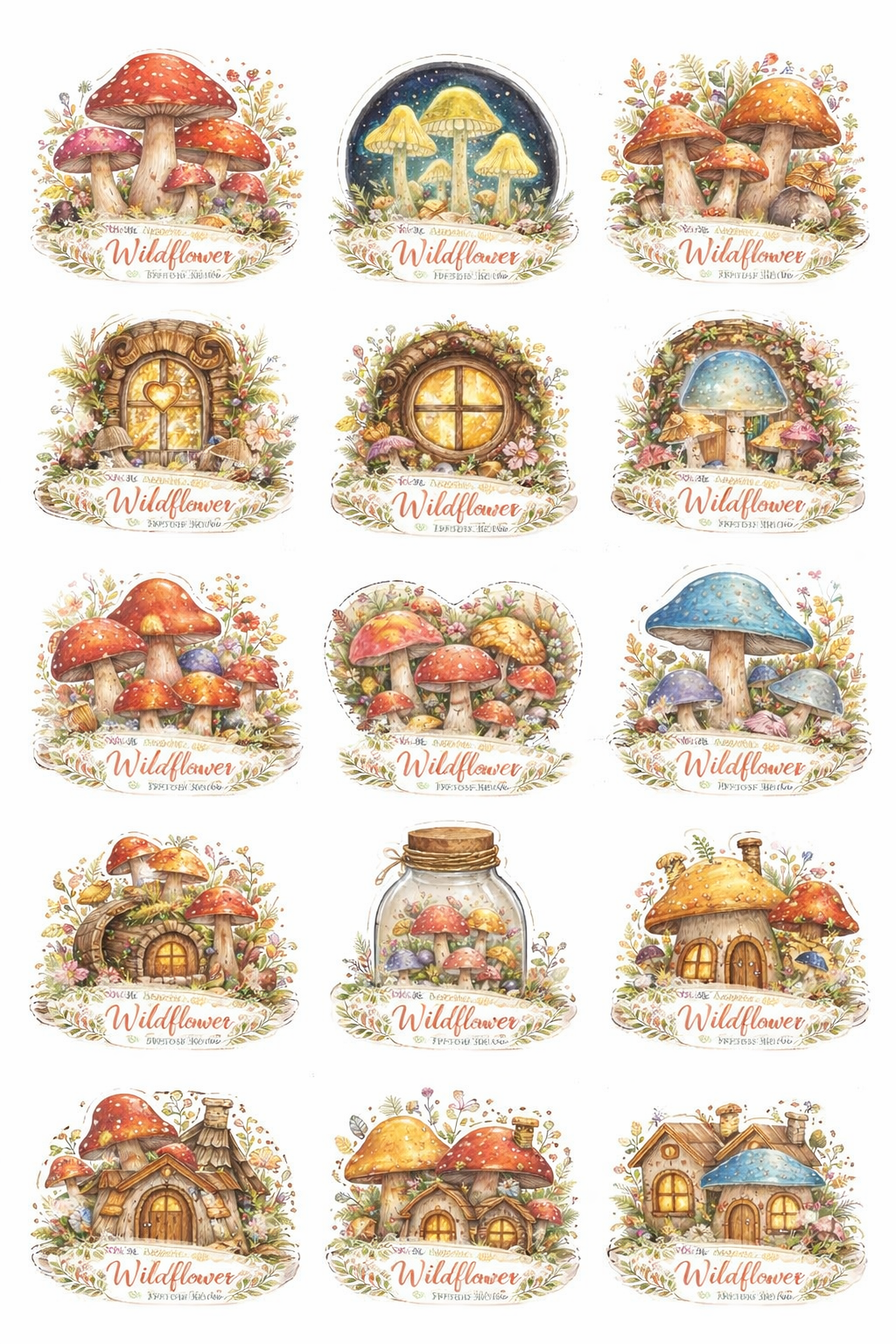 Mushroom themed printable sticker set (sticker images are watermarked, but will be clear once purchased)