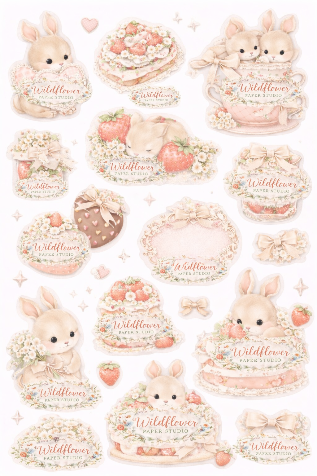 Bunny themed printable washi tape and sticker set