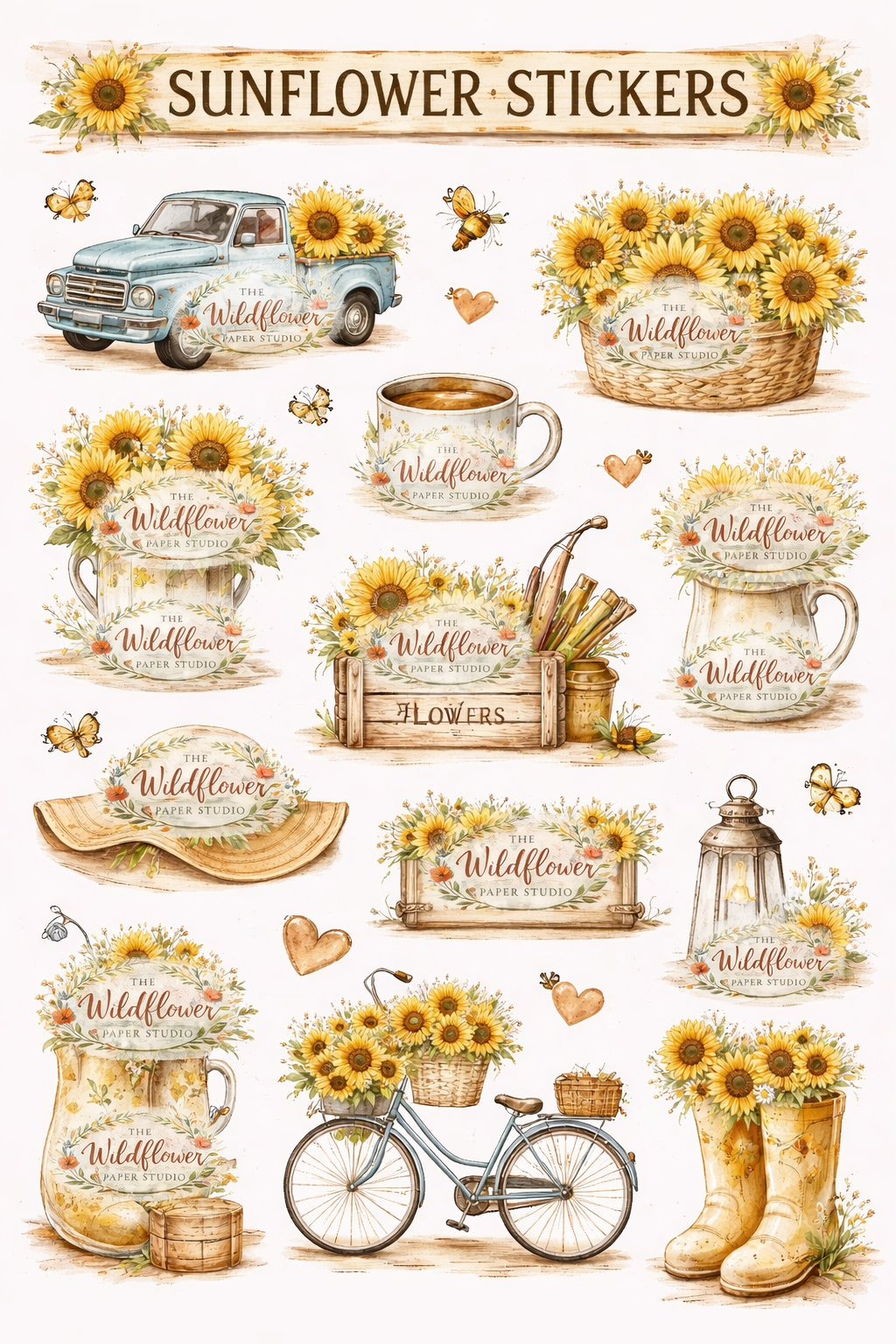 Sunflower themed printable sticker set