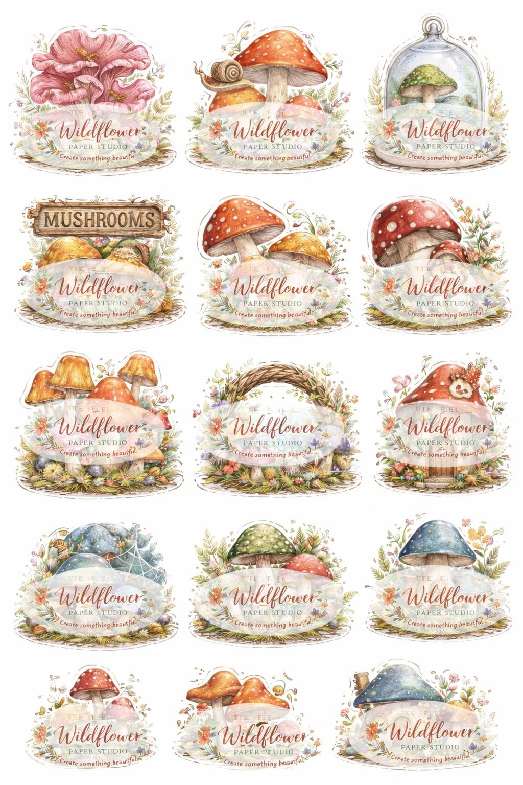 Mushroom themed printable sticker set (sticker images are watermarked, but will be clear once purchased)