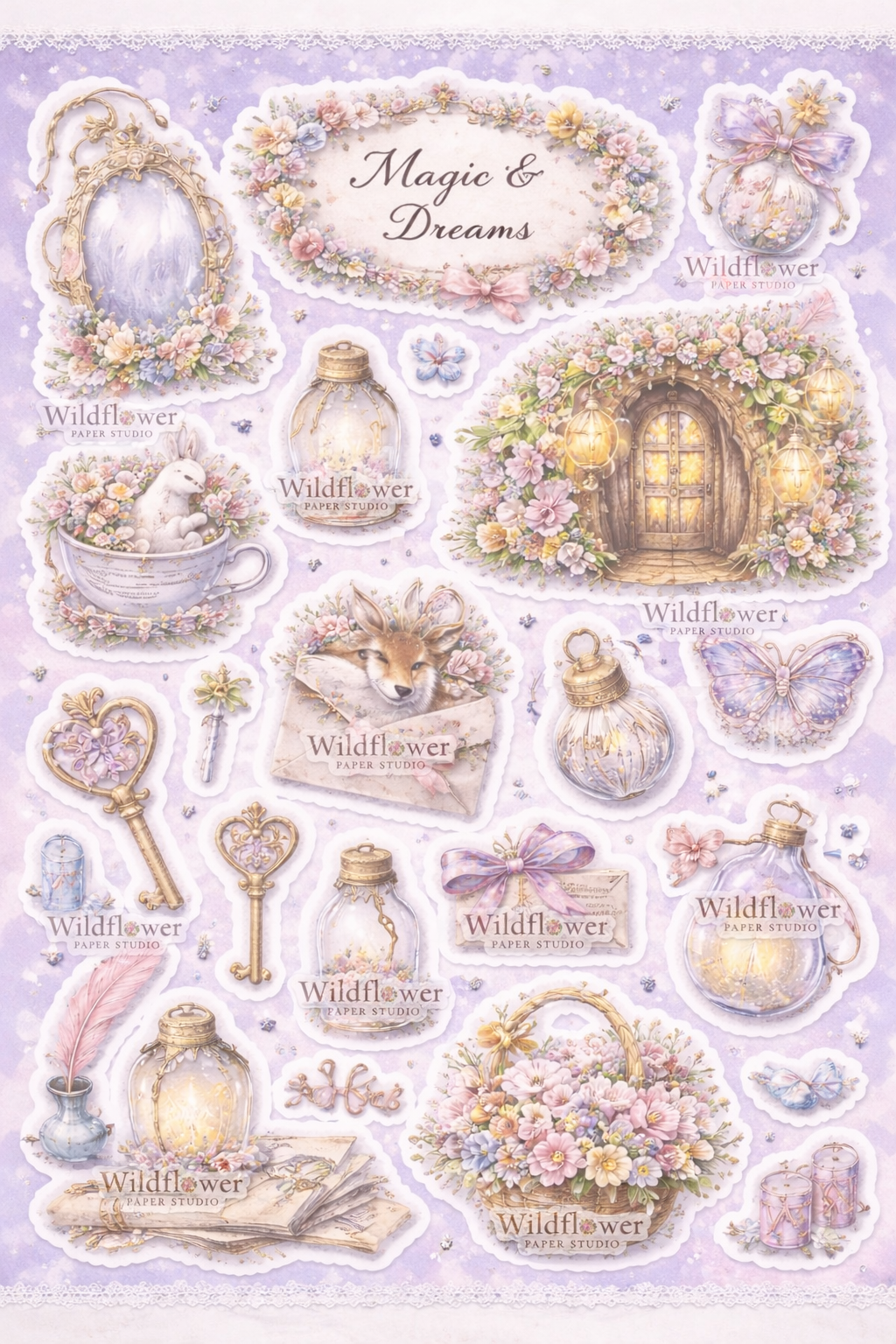 Enchanted animal themed printable sticker set