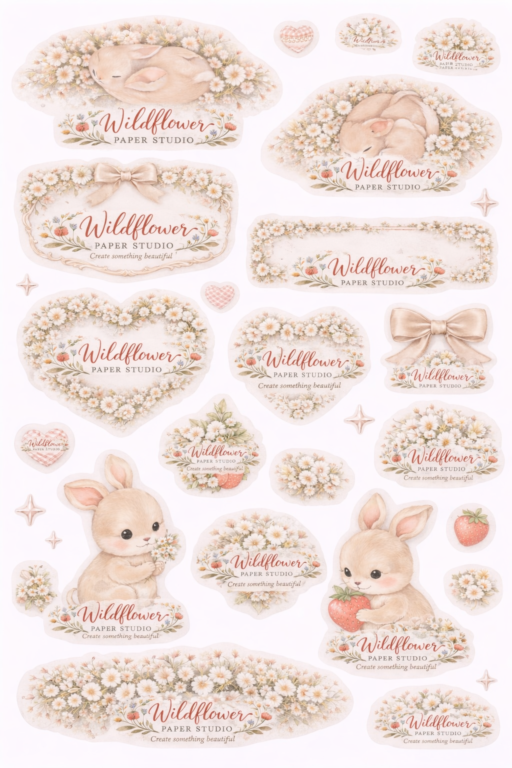 Bunny themed printable washi tape and sticker set