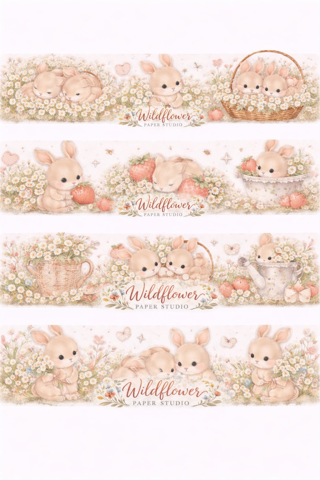 Bunny themed printable washi tape and sticker set