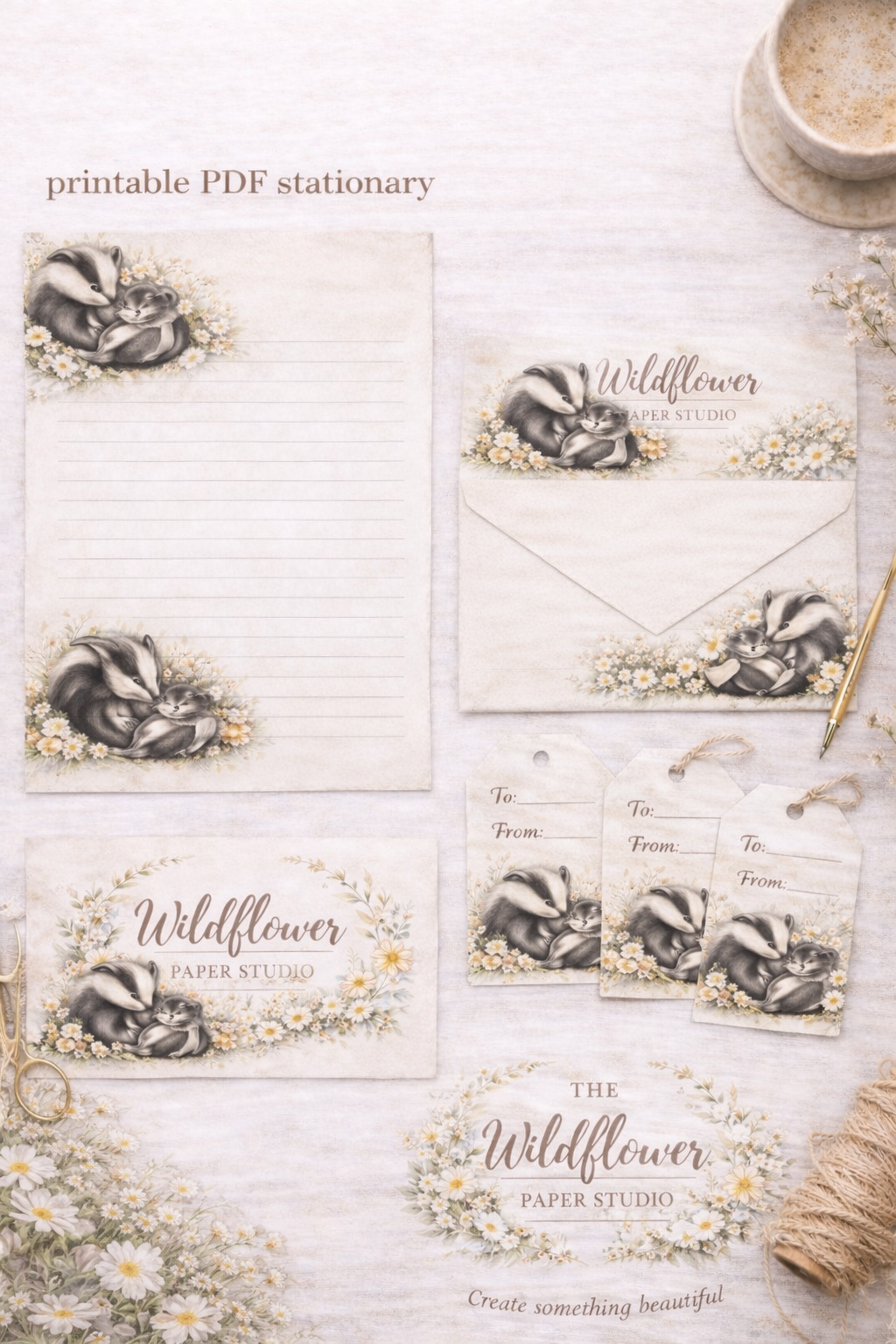 Skunk themed printable stationery set