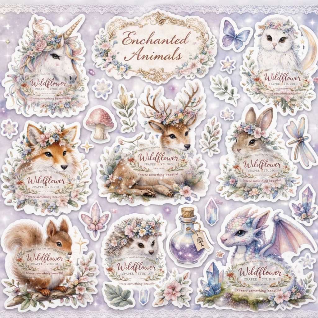 Enchanted animal scrapbooking and sticker set