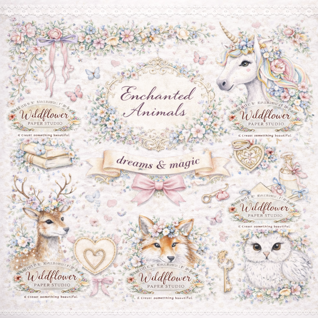 Enchanted animal scrapbooking and sticker set