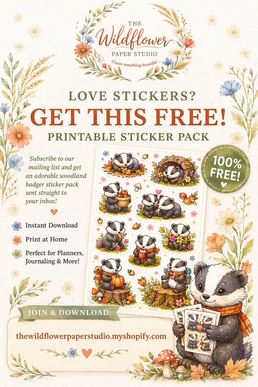 FREE Badger themed sticker pack
