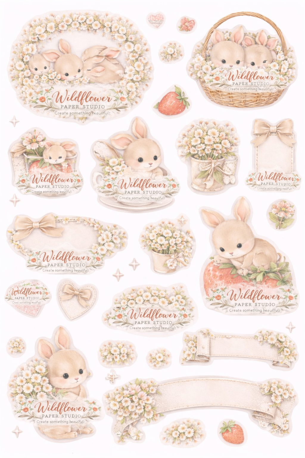 Bunny themed printable washi tape and sticker set