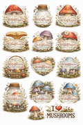 Mushroom themed printable sticker set (sticker images are watermarked, but will be clear once purchased)
