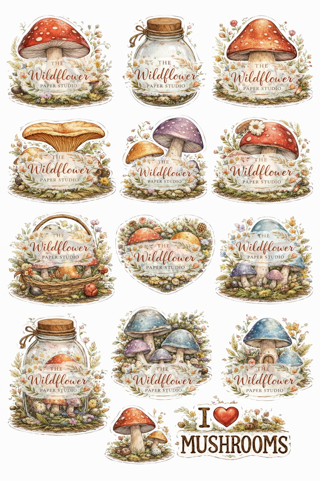 Mushroom themed printable sticker set (sticker images are watermarked, but will be clear once purchased)